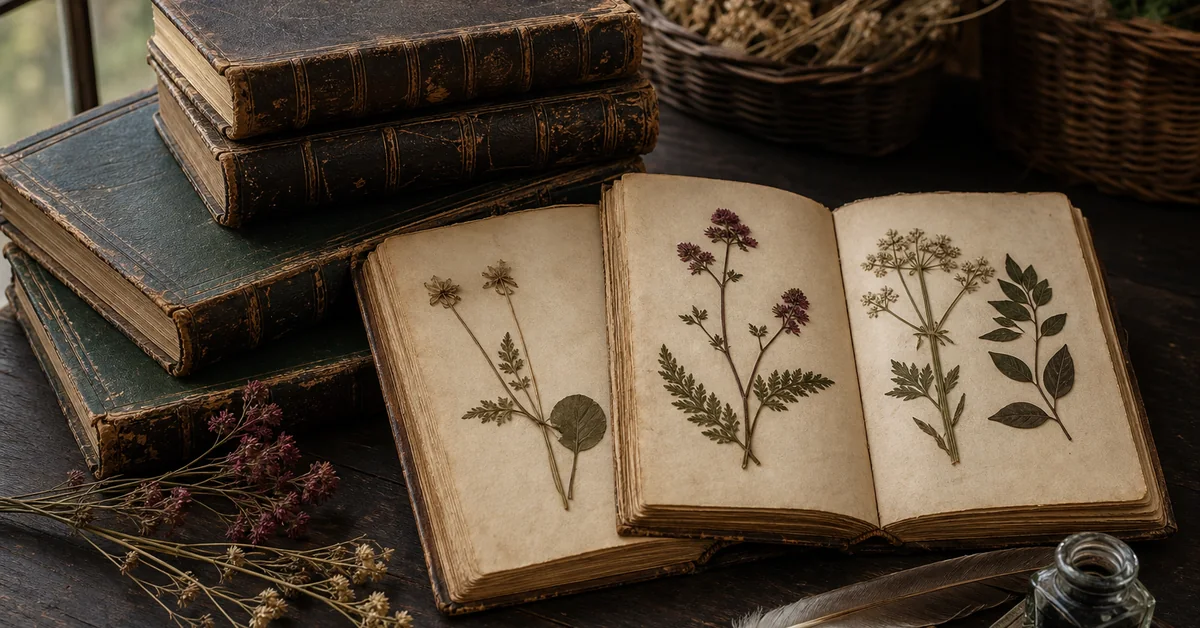 Altes Kräuterbuch mit Pflanzenzeichnungen